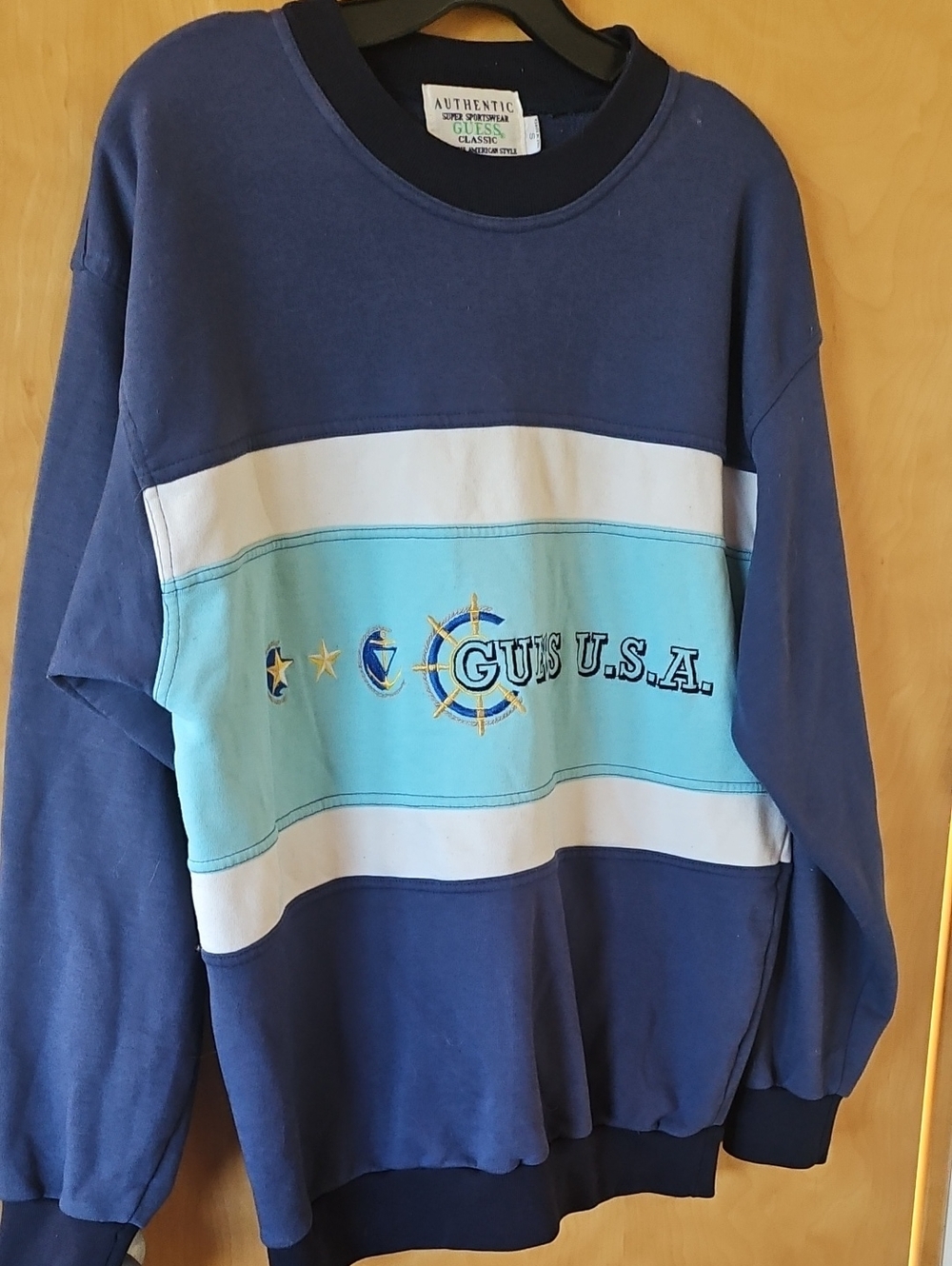 Vintage Guess Striped Nautical Crewneck Sweatshirt - Navy, White & Light Blue